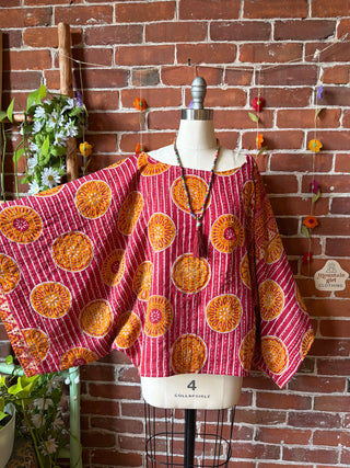 OOAK Spring Collection - Reversible Cosmic Drift Kantha Poncho Top - 2 Tops in 1!
