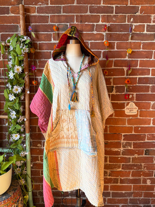 Sierra Dreams Reversible 100% Cotton Kantha Poncho Tunic Hoodie Beach Coverup - Fair Trade Made