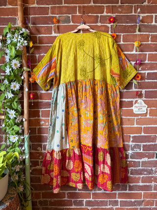 Coffee In The Morning Kantha Dress - Fits up to 3X - 100% Cotton- Fair Trade Made