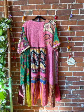 Coffee In The Morning Kantha Dress - Fits up to 3X - 100% Cotton- Fair Trade Made