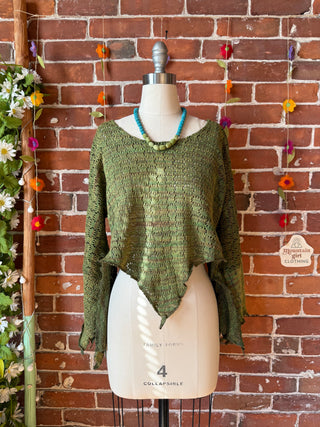 Moon Catcher Crochet Fairy Hem Bell Sleeve Cropped Top - 100% Cotton - Fair Trade Made
