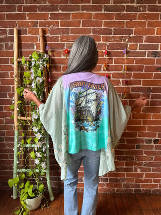 Grateful Dead Ship Of Fools Inspired Daisy Embroidered Floral Poncho