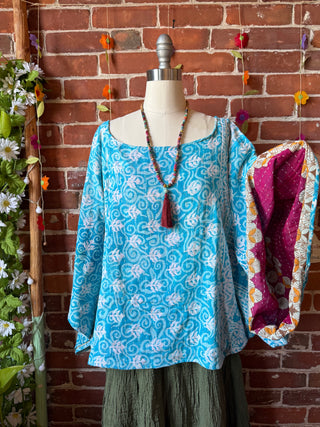 OOAK Summer Collection - Reversible Cosmic Drift Kantha Poncho Top - 2 Tops in 1