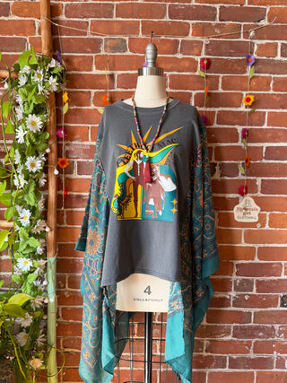 Fleetwood Mac Hybrid Boho Print Hi Lo Poncho Top