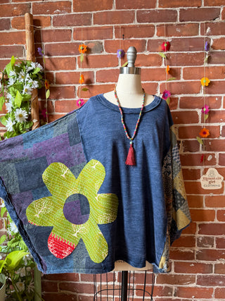 OOAK Summer Collection - Upcycled Flower Patch Patchwork Poncho Style Top 🌼