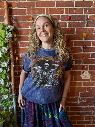 Skeleton Rainbow Mineral Wash T-Shirt 100% Cotton