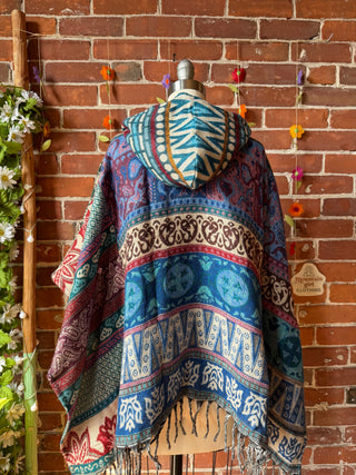 The Wild & Woven Patchwork Hooded Poncho - Fair Trade Made - Final Sale