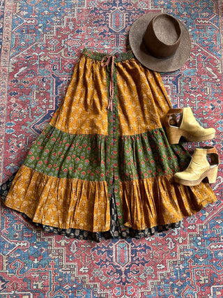 EmmyLou Earthones Patchwork Tiered Skirt