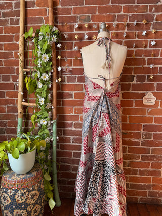 Size Small-Medium Meadow Mosaic 100% Cotton Halter Dress - Fair Trade Made