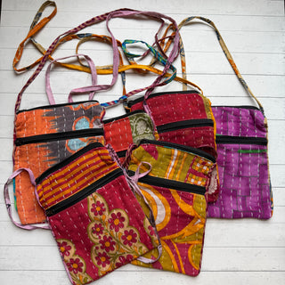 Mystery Kantha Boho Upcycled Essentials Crossbody Bag - Fair Trade Made