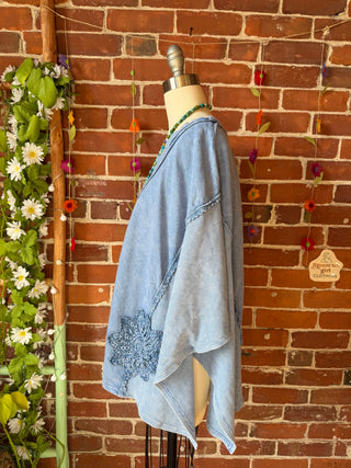 OOAK Spring Collection - Upcycled Kantha Peace Sign Patch Patchwork Poncho Style Top ☮️