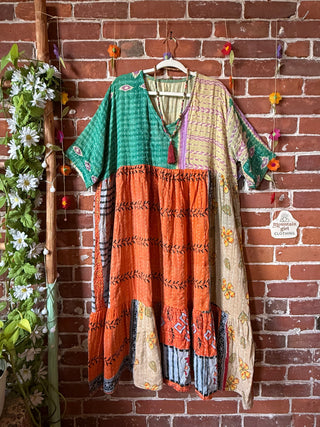 Coffee In The Morning Kantha Dress - Fits up to 3X - 100% Cotton- Fair Trade Made