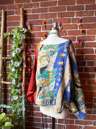 OOAK Summer Collection - Reversible Cosmic Drift Kantha Poncho Top - 2 Tops in 1