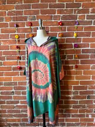 Spirals of Autumn Tie Dye Poncho Hoodie