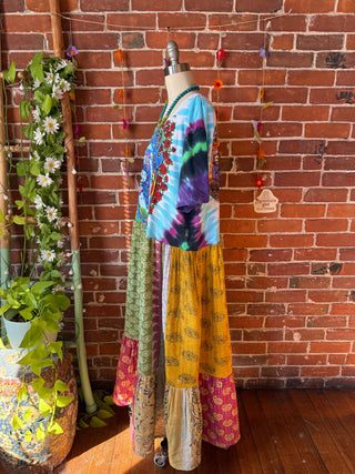 OOAK Autumn Collection - Size 1X Upcycled Grateful Dead Inspired Kantha T-shirt Dress