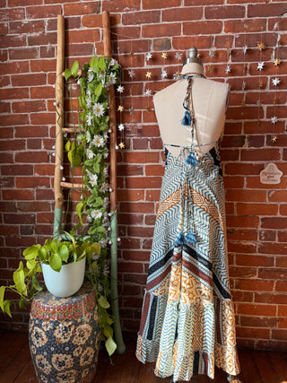 Size Small-Medium Meadow Mosaic 100% Cotton Halter Dress - Fair Trade Made