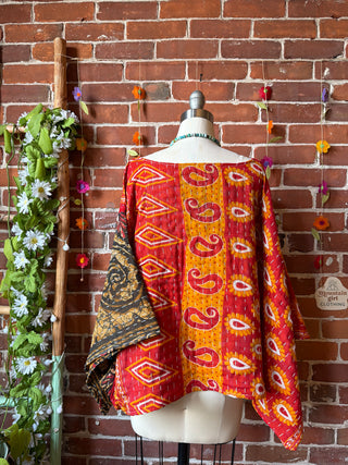 OOAK Summer Collection - Reversible Cosmic Drift Kantha Poncho Top - 2 Tops in 1