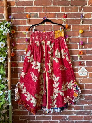 Coffee In The Morning Kantha Ruffle Wide Leg Lounge Pants - Fits up to 2X - Fair Trade Made