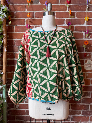 OOAK Summer Collection - Reversible Cosmic Drift Kantha Poncho Top - 2 Tops in 1