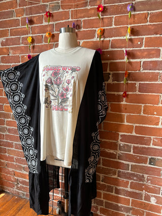 Fleetwood Mac Inspired Hybrid Black Embroidered Hi Lo Top