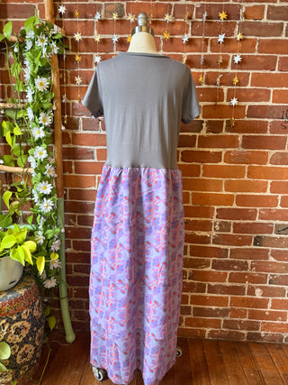 OOAK Winter Collection - Size Medium Day Dreamer Upcycled Floral Flowy Ruffle Long Side Split Tee