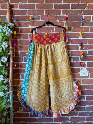 Coffee In The Morning Kantha Ruffle Wide Leg Lounge Pants - Fits up to 2X - Fair Trade Made