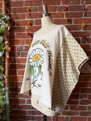 OOAK Summer Collection- Upcycled Lets Heal The Roots Cropped Kantha Poncho Tee