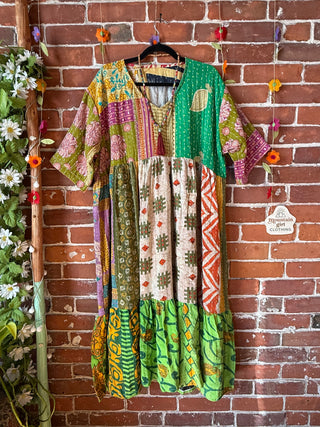 Coffee In The Morning Kantha Dress - Fits up to 3X - 100% Cotton- Fair Trade Made
