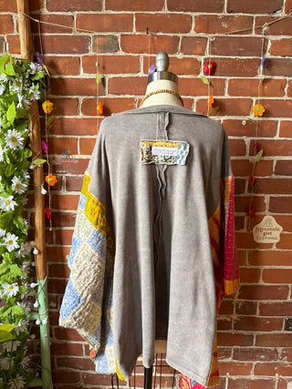 OOAK Spring Collection - Upcycled Flower Patchwork Kantha Poncho Top 🌼
