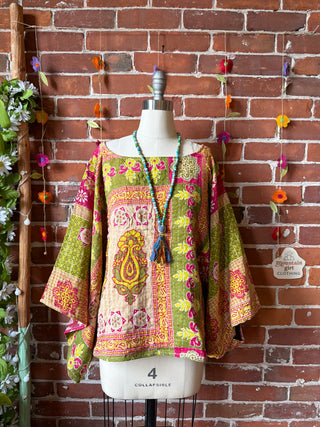 OOAK Spring Collection - Reversible Cosmic Drift Kantha Poncho Top - 2 Tops in 1