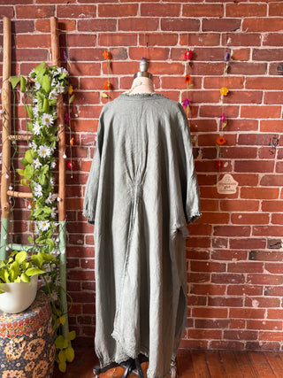100% Linen Fringe Detail Long Kimono Robe - Made In Italy - Multiple Colors Available