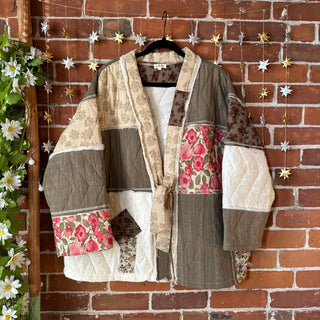 OOAK Winter Collection - Size Medium Oversized Upcycled Quilted Patchwork Kantha Flower Jacket