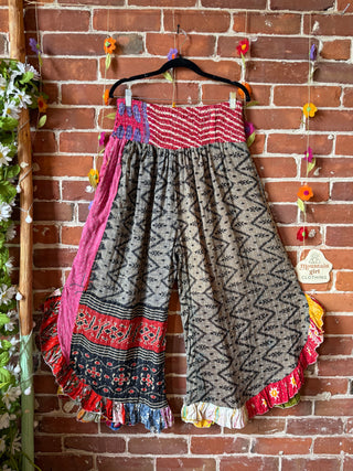 Coffee In The Morning Kantha Ruffle Wide Leg Lounge Pants - Fits up to 2X - Fair Trade Made