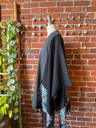 Stevie Silver Springs Inspired Black Embroidered Tassel Poncho