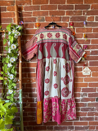 Coffee In The Morning Kantha Dress - Fits up to 3X - 100% Cotton- Fair Trade Made