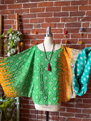 OOAK Spring Collection - Reversible Cosmic Drift Kantha Poncho Top - 2 Tops in 1!