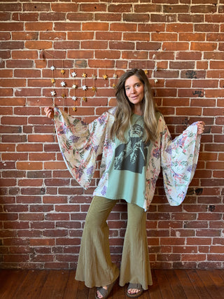 Willie Nelson Inspired Botanical Flowy Bell Sleeve Top - LIMITED RELEASE