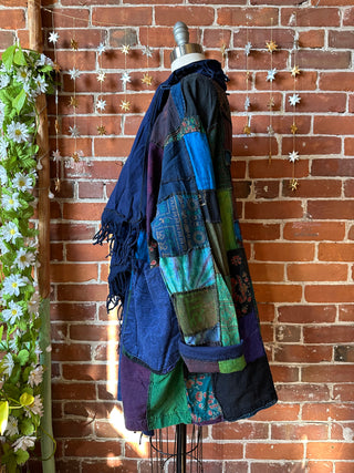 Navy Juniper Patchwork Fringe Jacket