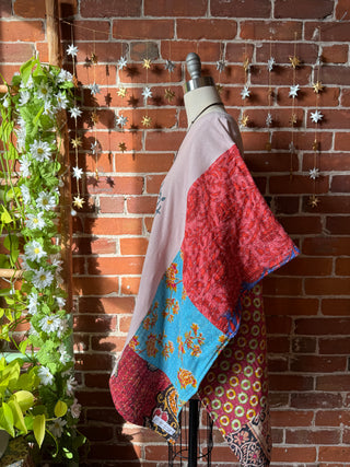 OOAK Winter Collection- Upcycled Jimi Hendrix Inspired Kantha Poncho Tee
