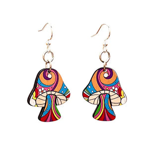 Psychedelic Wooden Mushroom Earrings