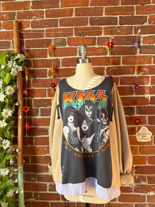 OOAK Autumn Collection- Size Large Upcycled KISS Hybrid Tshirt Sweatshirt Top