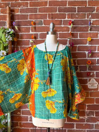 OOAK Spring Collection - Reversible Cosmic Drift Kantha Poncho Top - 2 Tops in 1