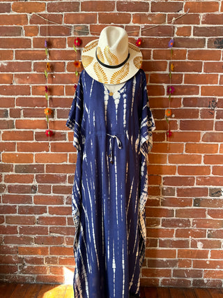 Laila Tie Dye Adjustable Kaftan Dress Navy