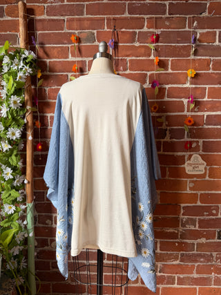 Daisy Dolly Parton Inspired Blue Embroidered Poncho