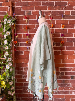 Stevie Nicks Inspired Sage Flower Garden Embroidered Poncho