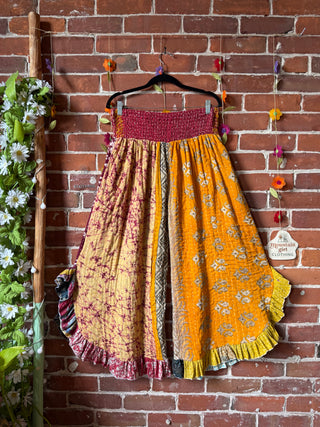 Coffee In The Morning Kantha Ruffle Wide Leg Lounge Pants - Fits up to 2X - Fair Trade Made