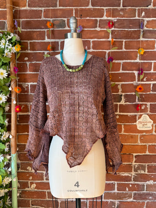 Moon Catcher Crochet Fairy Hem Bell Sleeve Cropped Top - 100% Cotton - Fair Trade Made