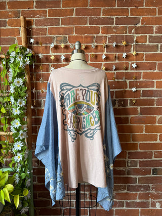 Jimi Hendrix Inspired Blue Daisy Embroidered Poncho