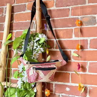 Boho Red Beige Woven Crossbody /Fanny Pack Bag- Fair Trade Made - Final Sale