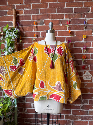 OOAK Summer Collection - Reversible Cosmic Drift Kantha Poncho Top - 2 Tops in 1